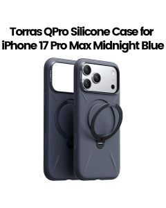Torras QPro Silicone Case For Apple iPhone 17 Pro Max, 360° Rotating Stand, Raised Bezel Protection, Non-Slip Grip - Midnight Blue - X00FX2593