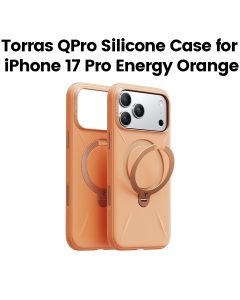 Torras QPro Silicone Case For Apple iPhone 17 Pro, 360° Rotating Stand, Anti-Fingerprint Finish, Raised Bezel Protection - Energy Orange - X00FX2594