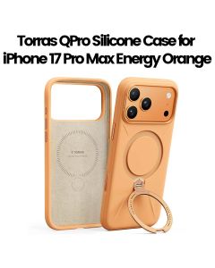 Torras QPro Silicone Case For Apple iPhone 17 Pro Max, 360° Rotating Stand, Raised Bezel Protection, Non-Slip Grip - Energy Orange - X00FX2595