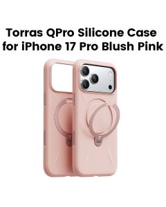 Torras QPro Silicone Case For Apple iPhone 17 Pro, 360° Rotating Stand, Anti-Fingerprint Finish, Raised Bezel Protection - Blush Pink - X00FX2596