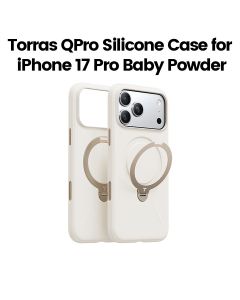 Torras QPro Silicone Case For Apple iPhone 17 Pro, 360° Rotating Stand, Anti-Fingerprint Finish, Raised Bezel Protection - Baby Powder - X00FX2598