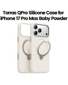 Torras QPro Silicone Case For Apple iPhone 17 Pro Max, 360° Rotating Stand, Raised Bezel Protection, Non-Slip Grip - Baby Powder - X00FX2599