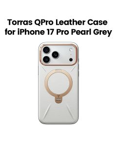 Torras QPro Leather Case For iPhone 17 Pro, 18N Powerful Magnetic Hold, 360° Pivot Rotation Stand - Pearl Grey - X00FX2602