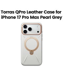 Torras QPro Leather Case For iPhone 17 Pro Max, 18N Powerful Magnetic Hold, 360° Pivot Rotation Stand - Pearl Grey - X00FX2603