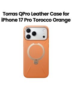 Torras QPro Leather Case For iPhone 17 Pro, 18N Powerful Magnetic Hold, 360° Pivot Rotation Stand - Tarocco Orange - X00FX2604