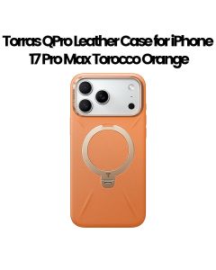Torras QPro Leather Case For iPhone 17 Pro Max, 18N Powerful Magnetic Hold, 360° Pivot Rotation Stand - Tarocco Orange - X00FX2605