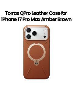 Torras QPro Leather Case For iPhone 17 Pro Max, 18N Powerful Magnetic Hold, 360° Pivot Rotation Stand - Amber Brown - X00FX2607