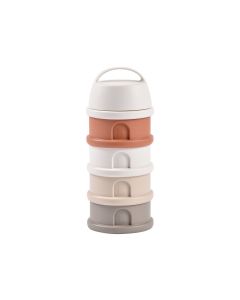 Beaba Milk Powder Containers With 4 Chambers, Stackable Powdered Milk Dispenser, Airtight, Easy To Use, Modular Dosing Box - Cotton White/Terracotta