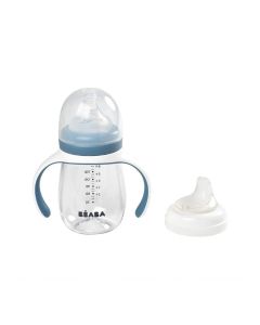 Beaba 2 In 1 Learning Cup 210ml Capacity, Removable Handles, Material in BPA-Free Plastic Tritan, 100% Watertight, Easy To Clean And Hygienic - Windy Blue