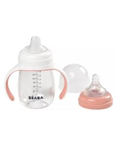 Beaba 2 In 1 Learning Cup 210ml Capacity, Removable Handles, Material in BPA-Free Plastic Tritan, 100% Watertight, Easy To Clean And Hygienic - Old Pink
