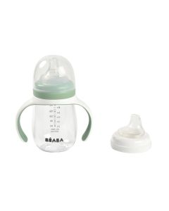 Beaba 2 In 1 Learning Cup 210ml Capacity, Removable Handles, Material in BPA-Free Plastic Tritan, 100% Watertight, Easy To Clean And Hygienic - Sage Green
