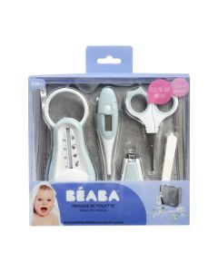 Beaba Hanging Toiletry Pouch With 9 Accessories, Integrated Multi-Storage, Easily Transportable, Rotating Hook, Compact And Versatile Care Kit - Green/Blue