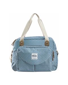 Beaba Geneva II Changing Bag, Removable Shoulder Strap, Integrated Stroller Attachment System, Multiple Storage - Play Print Blue