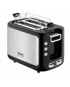 Tefal Express 2-Slot Toaster, 850W, 7 Browning Levels, Defrost & Reheat Functions, Bun Warmer - Black/Stainless Steel - TT365027 