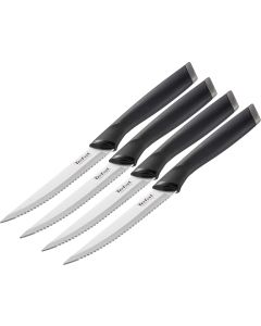Tefal Comfort Touch Steak Knife Set, 4-Piece 12cm Stainless Steel Serrated Blades, Ergonomic Handles, Kitchen Cutlery Set - K221S414