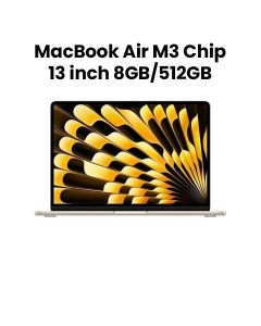 Apple MacBook Air 8GB RAM 512GB SSD 13 Inch, M3 Chip With 8-Core CPU and 10-Core GPU, Liquid Retina Display - Silver - MRXU3ZS/A