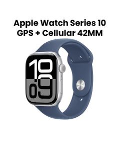 Apple Watch Series 10 GPS + Cellular M/L 42mm, Fitness Tracker, Retina Display - Silver Aluminium Case With Denim Sport Band - MWX43QA/A