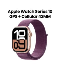 Apple Watch Series 10 GPS + Cellular 42mm, Retina Display - Rose Gold Aluminium Case With Plum Sport Loop - MWXC3QA/A