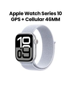Apple Watch Series 10 GPS + Cellular 46mm, Always-On Retina Display, Water Resistant - Silver Aluminum Case with Blue Cloud Sport Loop - MWY23QA/A