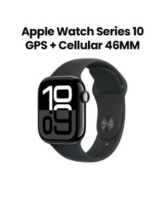 Apple Watch Series 10 GPS + Cellular M/L 46mm, Always-On Retina Display - Jet Black Aluminum Case With Black Sport Band - MWY43QA/A