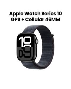 Apple Watch Series 10 GPS + Cellular 46mm, Always-On Retina Display - Jet Black Aluminum Case With Ink Sport Loop - MWY53QA/A