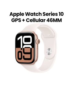 Apple Watch Series 10 GPS + Cellular M/L 46mm, Always-On Retina Display - Rose Gold Aluminum Case With Light Blush Sport Band - MWY73QA/A