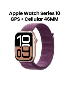 Apple Watch Series 10 GPS + Cellular 46mm, Always-On Retina Display, Water Resistant - Rose Gold Aluminum Case With Plum Sport Loop - MWY83QA/A