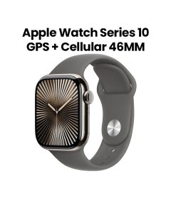 Apple Watch Series 10 GPS + Cellular M/L 46mm, Always-On Retina Display - Natural Titanium Case with Stone Gray Sport Band - MWYA3QA/A