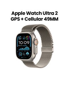 Apple Watch Ultra 2 GPS + Cellular Medium 49mm, Smooth Finish Design - Natural Titanium Case With Natural Titanium Milanese Loop - MX5R3QA/A
