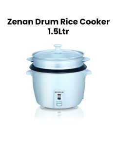 Zenan Drum Rice Cooker 1.5L, Non-Stick Inner Pot, Automatic Keep Warm Function, Compact Design, Easy Operation - Silver - ZRC 1.5L