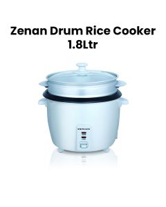Zenan Drum Rice Cooker 1.8L, Non-Stick Inner Pot, Automatic Keep Warm Function, Compact Design, Easy Operation - Silver - ZRC 1.8L