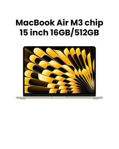 Apple MacBook Air 15.3" M3 Chip 10-Core GPU 16GB RAM 512GB SSD (English) - Starlight | MXD33ZS/A