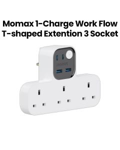 Momax Work Flow T-Shaped Extension 3 Socket with USB - White |US19UKW