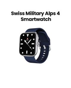 Swiss Military Smartwatch Silver Frame with Blue Silicon Strap | SM-WCH-ALPS4-SILF-BLUSS|2 Years Warranty