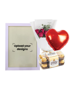A4 Photo Frame Bundle (Personalized White Photo Frame, Flowers, Balloon & Chocolate)