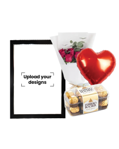 A3 Photo Frame Bundle (Personalized Black & Silver Photo Frame, Flowers, Balloon & Chocolate)
