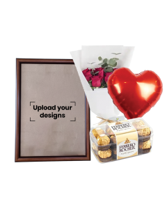 A3 Photo Frame Bundle (Personalized Caramel Photo Frame, Flowers, Balloon & Chocolate)