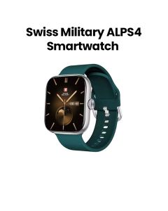 Swiss Military Smart Watch with Silver Frame & Green Silicon Strap | SM-WCH-ALPS4-SILF-GRNSS|2 Years Warranty