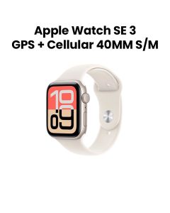 Apple Watch SE 3 GPS + Cellular S/M 40mm, 18 Hours Battery Life, Water Resistant - Starlight Aluminium Case with Starlight Sport Band - MEP64AF/A