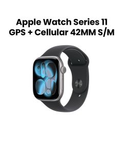 Apple Watch Series 11 GPS + Cellular S/M 42mm, Up to 24 Hours Battery Life, Cellular Connectivity - Space Gray Aluminium Case with Black Sport Band - MF8A4AF/A