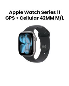 Apple Watch Series 11 GPS + Cellular M/L 42mm, Up to 24 Hours Battery Life, Cellular Connectivity - Space Gray Aluminium Case with Black Sport Band - MF8C4AF/A