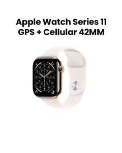 Apple Watch Series 11 GPS + Cellular S/M 42mm, Up to 24 Hours Battery Life - Gold Titanium Case with Light Blush Sport Band - MF8W4AF/A
