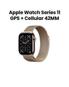 Apple Watch Series 11 GPS + Cellular 42mm, Up to 24 Hours Battery Life, Advanced Fitness Tracking - Gold Titanium Case with Gold Milanese Loop - MF8Y4AF/A
