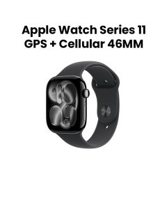 Apple Watch Series 11 GPS + Cellular S/M 46mm, Always On Retina Display, All Day Battery Life - Jet Black Aluminium Case With Black Sport Band - MFC24AF/A