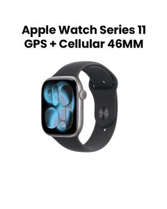 Apple Watch Series 11 GPS + Cellular M/L 46mm, Always On Retina Display, All Day Battery Life - Space Gray Aluminium Case With Black Sport Band - MFCA4AF/A
