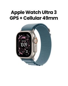 Apple Watch Ultra 3 GPS + Cellular Small 49mm, Bright And Durable Display - Natural Titanium Case With Light Blue Alpine Loop - MEWK4AF/A