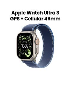 Apple Watch Ultra 3 GPS + Cellular S/M 49mm, Bright And Durable Display, Water Resistant - Natural Titanium Case With Blue/Bright Blue Trail Loop - MEWR4AF/A