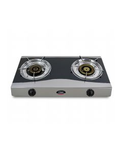Clikon 2 Burner Table Top Gas Stove Stainless Steel Body, Manual Ignition, Durable Pan Support Design | Black - CK4503