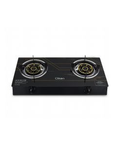 Clikon 2 Burner Table Top Gas Stove Toughened Glass Surface, Manual Ignition, Heavy Duty Pan Support | Black/Silver - CK4504