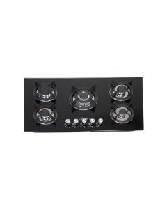 Clikon 5 Burner Gas Hob Stainless Steel Glass Top, Auto Ignition System, Heavy Duty Pan Support | Black/Silver - CK4297